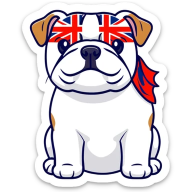 A cute cartoon English bulldog with small English flag sticker