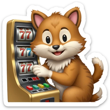 animal playing a slot machine sticker