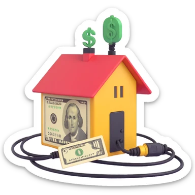 extension cable with a money sign and a house together, compact style sticker