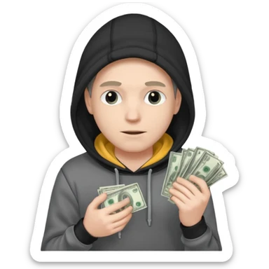 robber with a wad of money but he is white and in black/white-gray hoodiethis guy with money sticker