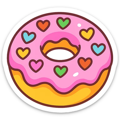 pastel donut decorated with hearts, fun style sticker