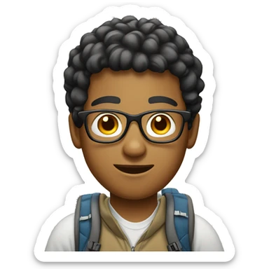 light skinned student with backpackand eyeglasses sticker