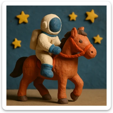 astronaut on horseback with stars in background sticker