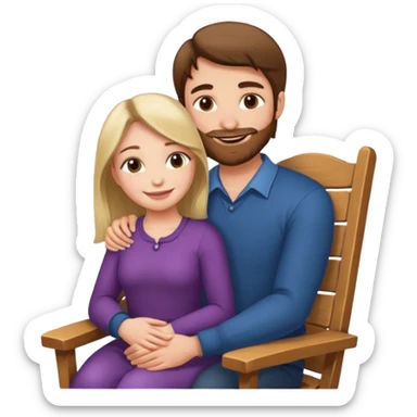 A woman sitting on a man's lap in a wooden chair face to face sticker