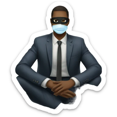  man sitting in a mask with a background of floating dollar bills sticker