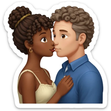 middle age white man kissing a cute dark skin girl curly bun sticker