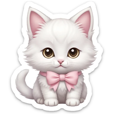 cute fluffy white kitten with a light pink bow sticker