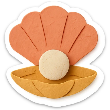 close-up of a clam holding a pearl, textured paper details, paper-craft style sticker