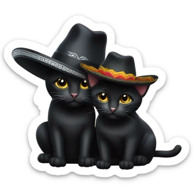 Small black cat and big black cat with sombrero hats sticker