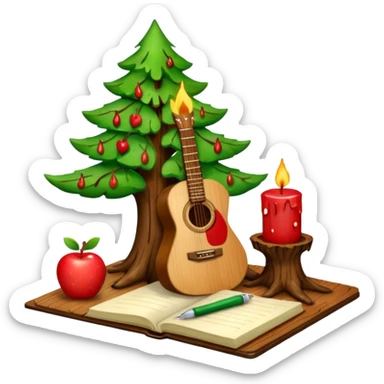 the word 'Gitan' in emoji style, with each letter decorated as a different object: G as a guitar, I as a candle, T as a tree, A as an apple, N as a notebook sticker