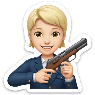 Make someone smiling and pointing a gun at you sticker