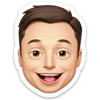 Elon Musk cartoon face, tongue out, exaggerated sticker
