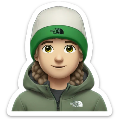 white boy,jack the north face winter cap the north face black,mid long hair green eyes  sticker