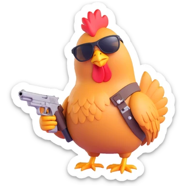 chicken with sunglasses holding a gun sticker