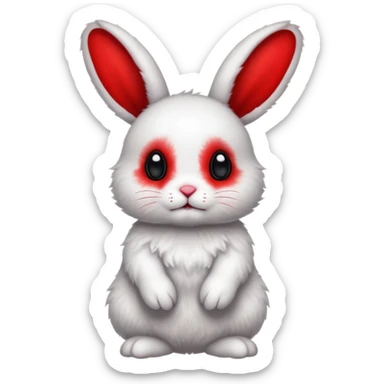 White Bunny, full body, with big black eyes and crimson-red splotch markings, red marking around 1 eye  sticker