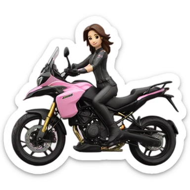 Moto benelli trk 502 X color rosa con mujer conductora sticker