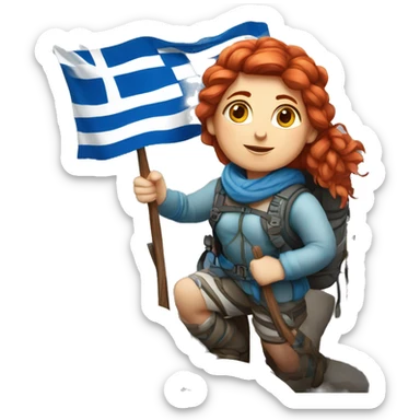 Greek Female winter mountaineer red hair white skin climbing with Greek Flag and Easter eggs basket sticker