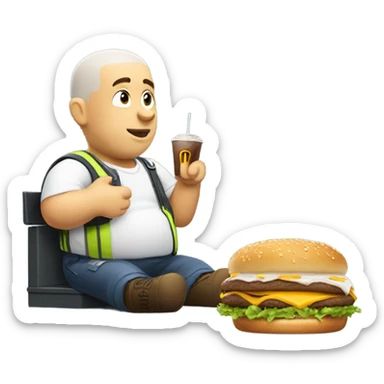Bald big fat aircraft mechanic eating McDonald’s  sticker