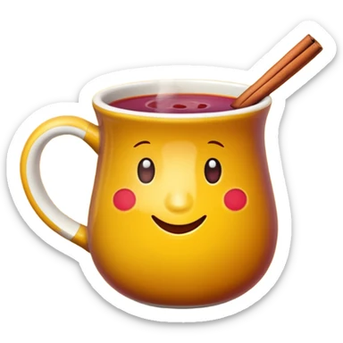 a yellow mug with steaming mulled wine sticker