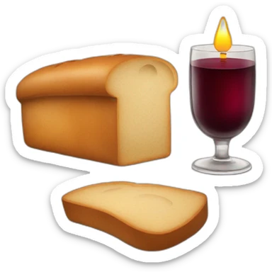 2 candles, a cup of red wine and a loaf of bread sticker