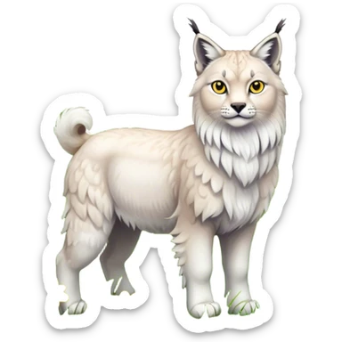 Collage of exotic animals: a lynx with striking eyes, and a fluffy alpaca standing in a lush meadow. The lynx gazes intently while the alpaca looks calm and curious. Surrounded by vibrant plants and flowers. Transparent background for a lively, colorful scene. sticker