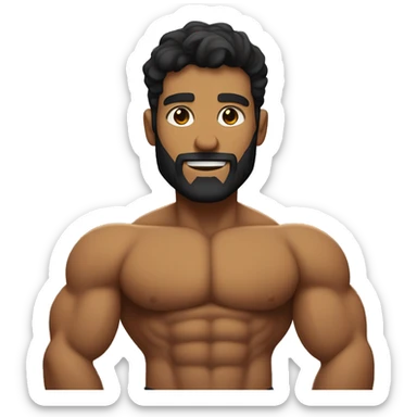 muscular bicep flexing, tight short black wavy hair, sandy brown skin, thin shadowy beard. sticker