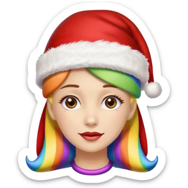 women santa with party cap rainbow cap 
   sticker