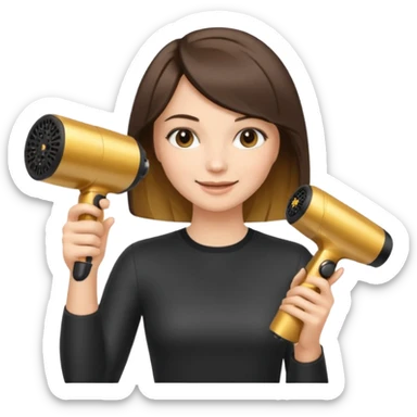 brunette bob girl hair stylist holding a golden hair dryer sticker