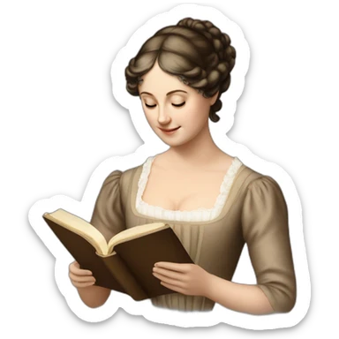 jane austen looking at a book sticker