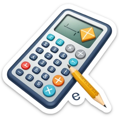 An icon featuring mathematical formulas, a calculator, and geometric shapes, symbolizing mathematics. The design includes numbers, a ruler, and a compass, representing the study of numbers, logic, and equations. Transparent background highlights the science of calculation and analysis sticker