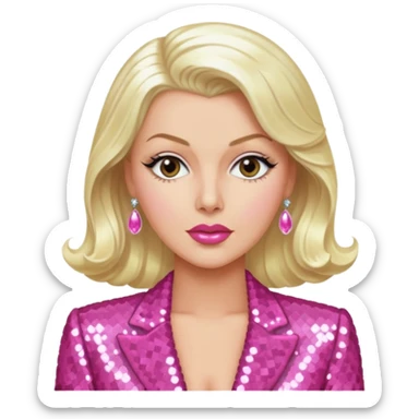 Lana Turner with long platinum blonde hair, pink sequin outfit  sticker