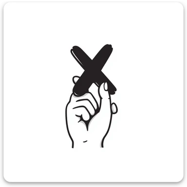 hand holding an X with a shadow effect sticker