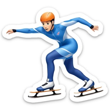 An icon showing a speed skater gliding on a professional oval ice track, captured in mid-motion with aerodynamic posture and sleek skates. The background features snowy mountains, flags, and a clear blue sky. Transparent background reflects the speed and elegance of the sport. sticker