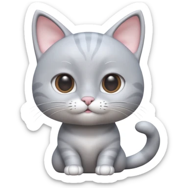 A 3D cartoon silver-gray Cute cat with smooth skin, gentle expression, elegant pastel lighting, cinematic Memoji rendering. full body or half body. sticker