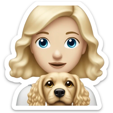 blonde haired girl with blue eyes holding a beige cockapoo sticker