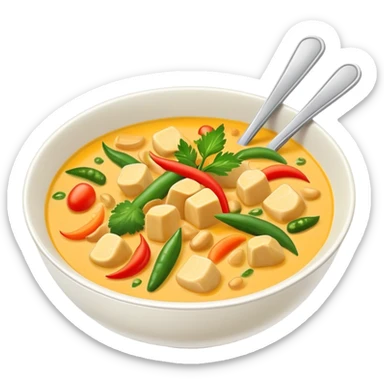 a bowl of thai yellow curry, ultra realistic sticker