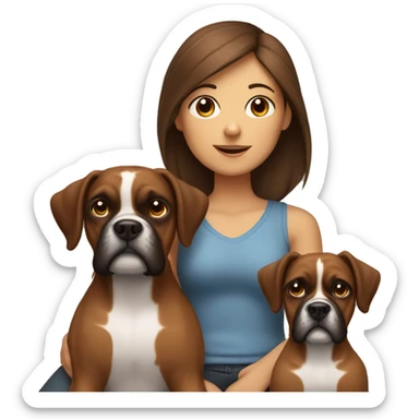 a brown hair girl with two boxer dogs sitting sticker