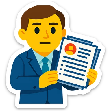 A recruiter holding a resume with a neutral expression (not sad or happy) in vibrant toon style, no background. sticker
