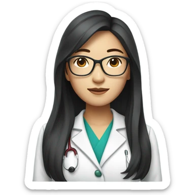 east Asian medical doctor woman with glasses with long hair sticker