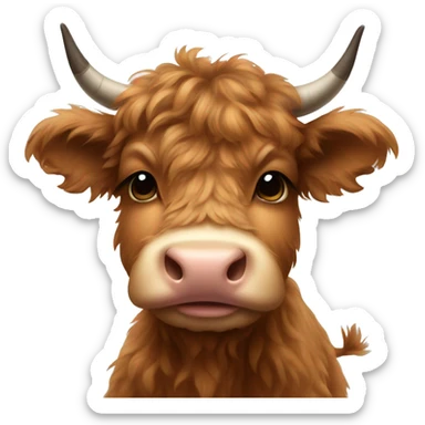 brown fluffy baby scottish cow with a small bow on head sticker