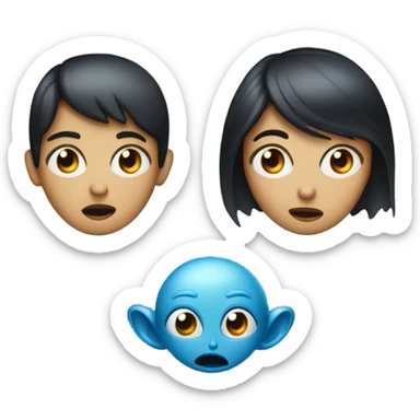 make an emoji of a black haired woman crashing into a blue alien man sticker