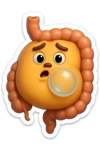 emoji stile iphone di un intestino che ingoia una nuvoletta di aria ben visibile e gli si gonfia la pancia, non fargli il naso, iperrealistico 4k sticker