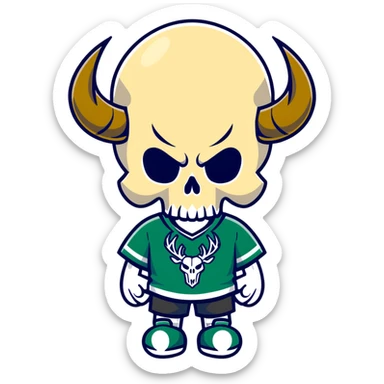 cool skull in Milwaukee Bucks basketball team colors (dark green, cream, and blue) sticker
