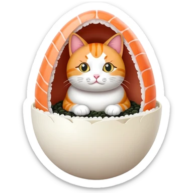 cat sitting in an egg made of sushi sticker