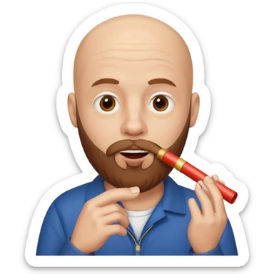 Bald white man with brown beard playing a kazoo sticker