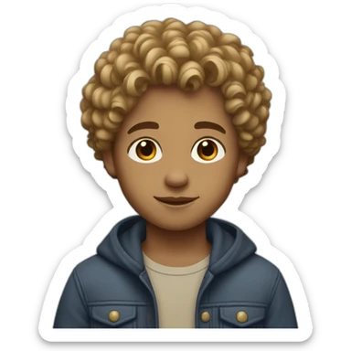 a boy with light brown skin, brown eyes and medium blonde curly hair sticker