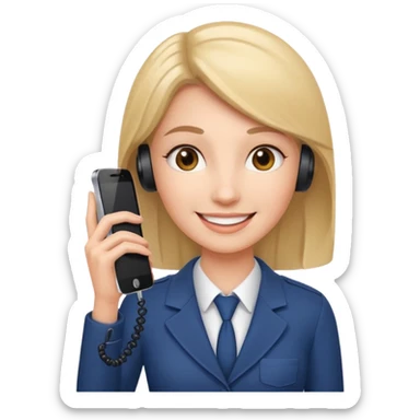 female phone support agent smiling, holding phone sticker