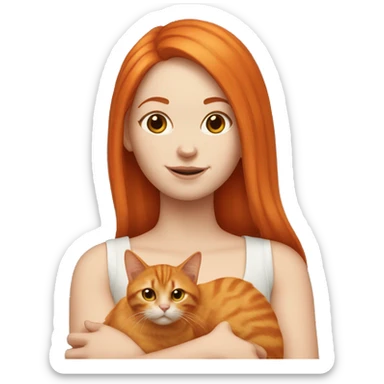 White girl with red hair holding two orange cats sticker