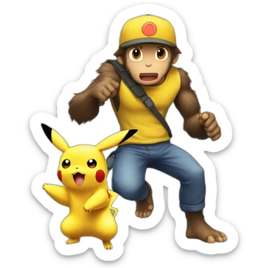 Pikachu attaque un chimpanzé avec le pouvoir d'extermination sticker