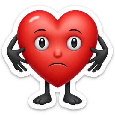 Red heart with a sad face in the center and black hands and legs  sticker